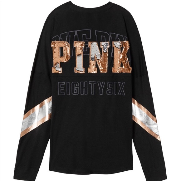 PINK Victoria's Secret Tops - ✨Host Pick ✨VS PINK Sequin Bling Varsity T-Shirt